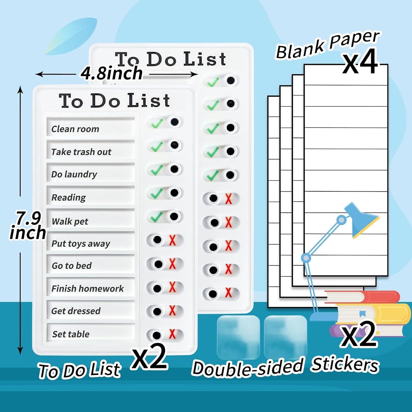 Chore Chart for Kids: Dry Erase Visual Schedule, Magnetic Bedtime/Morning Routine Chart - Toddler Chore Board, Checklist, To Do List for Kids (2 morning checklists, 2 bedtime checklists)