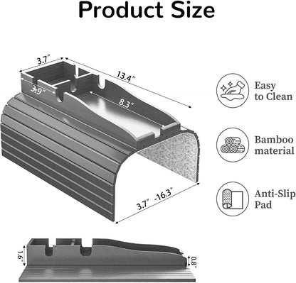 Korser Couch Armrest Table, Sofa Arm Tray with Removable Cup Holder, 2 in 1 Anti-Slip Armrest Tray Table for Couch, Bamboo Foldable Couch Cup Holder for Drinks Snacks Phone Remote Control