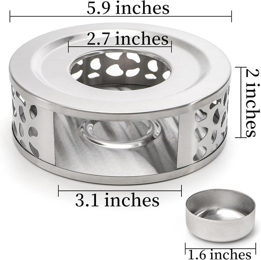 Coloch 3 Pack Teapot Warmer, Stainless Steel Tea Warmer with Tealight Candle Holder Brushed Metal Teapot Heater Tea Kettle Warmer Base for Most Teapots, Silver