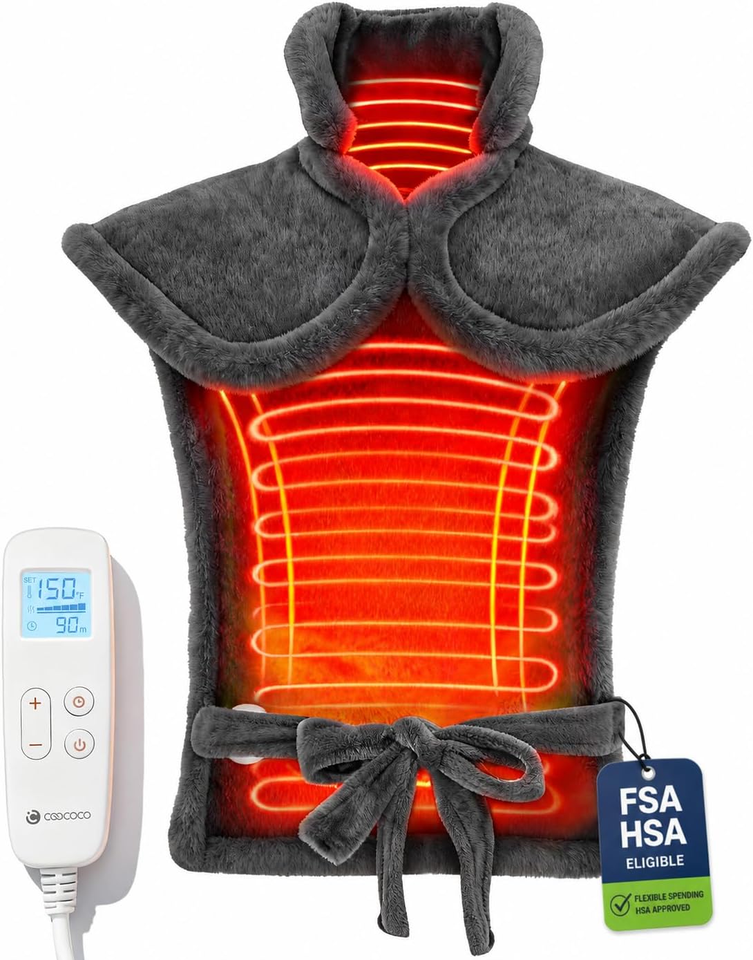 CooCoCo 24"x37" Heating Pad for Neck and Shoulders and Back Pain Relief