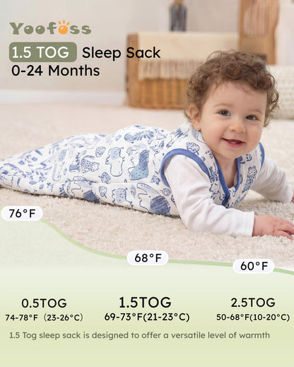 Yoofoss Baby Sleep Sack 0-6 Months Wearable Blanket for Babies 100% Organic Cotton 2-Way Zipper TOG 0.5 Toddler Sleeping Sack 3 Pack, Sleep Sacks