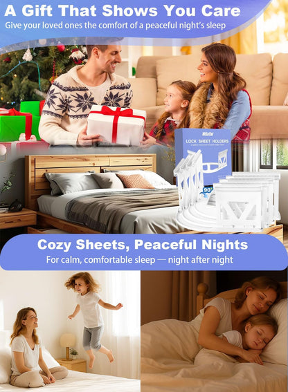 Bed Sheet Holders for Corners, 4PCS Heavy Duty Sheet Locks for Fitted Sheets, Invisible Non-Slip Locking Clips & Corner Grippers to Keep Sheets Firm & Tight, Easy Install, Universal Fit