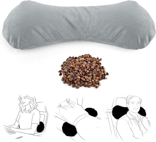 Buckwheat Lumbar Support Pillow for Bed Sitting and Couch Support, Firm Ergonomic Back Pillow for Lower Back Pain Relief, Small Natural Back Support Pillow Recliner Pillow
