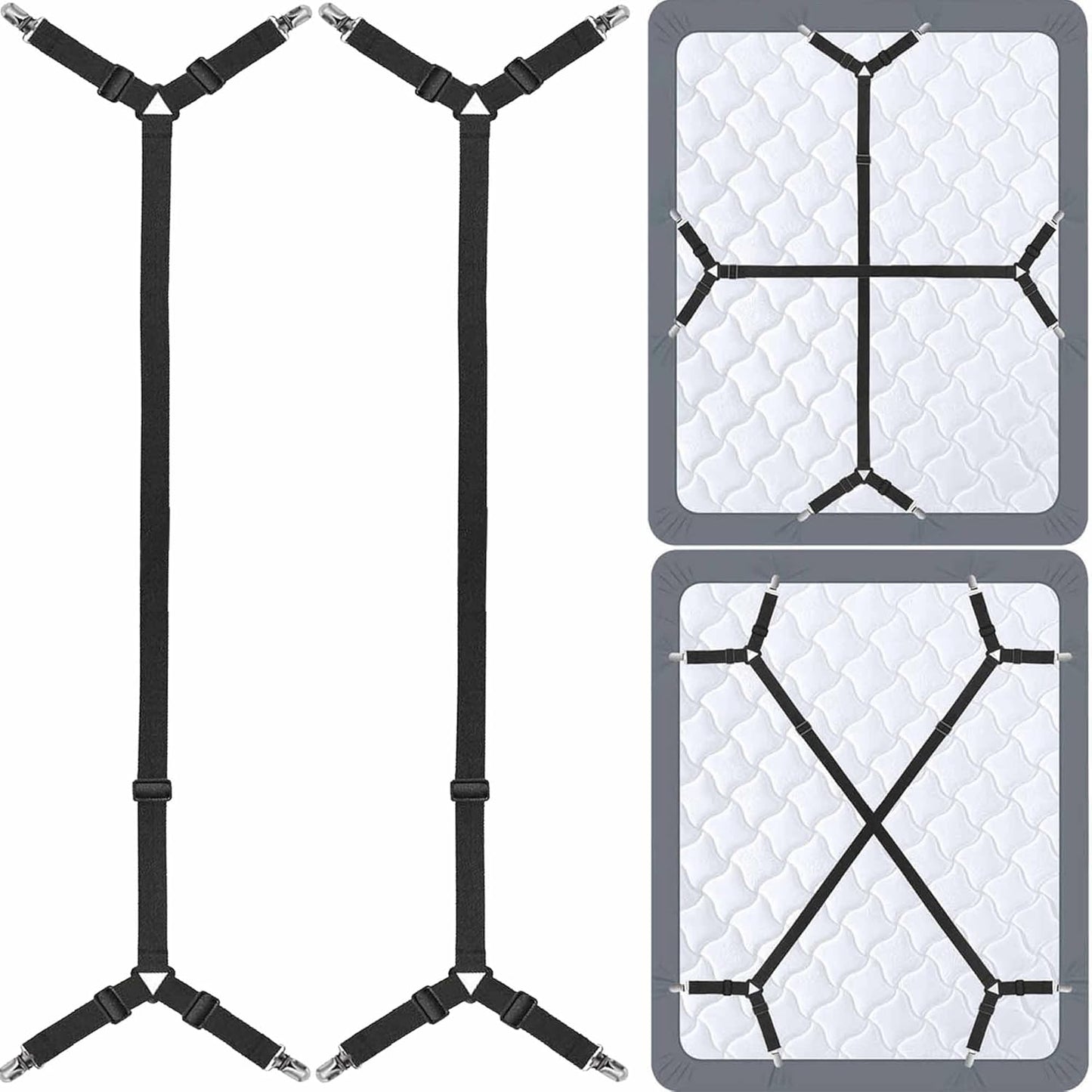 Bed Sheet Holder Straps - Sheet Straps Adjustable Bed Sheet Clips Fasteners Keep Sheets Stays in Place,2Pcs/Set Black
