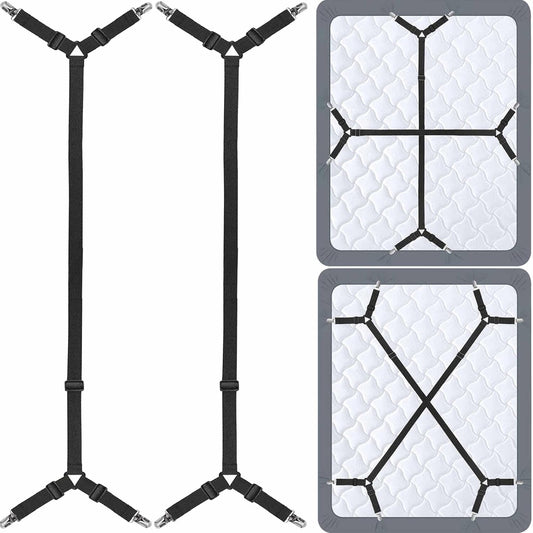 Bed Sheet Holder Straps - Sheet Straps Adjustable Bed Sheet Clips Fasteners Keep Sheets Stays in Place,2Pcs/Set Black