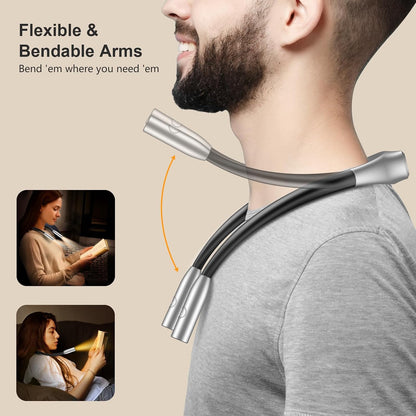 Gritin Book Light, Eye Caring 3 Colors & Dimmable Brightness Reading Light | Bendable Arms, 80+Hrs Runtime, Neck Round Design, Comfortable & Lightweight Neck Light for Reading in Bed, Crafting, Knitting