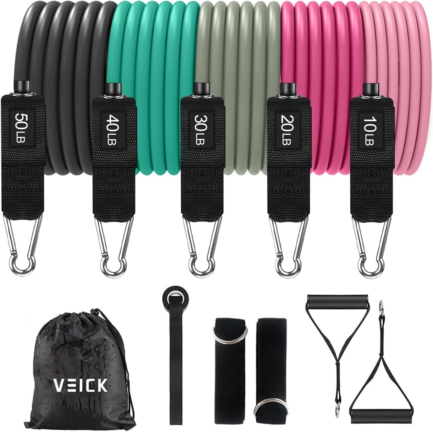VElCK Resistance Bands Set with Handles for Exercise, Workout and Home Gym | 100% Natural Latex, 10-150LBS, Versatile for Yoga, Pilates, Strength, Home Gym