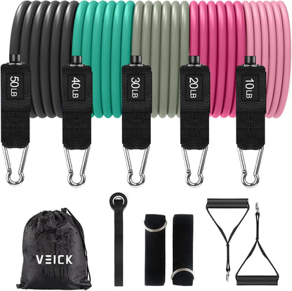 VElCK Resistance Bands Set with Handles for Exercise, Workout and Home Gym | 100% Natural Latex, 10-150LBS, Versatile for Yoga, Pilates, Strength, Home Gym