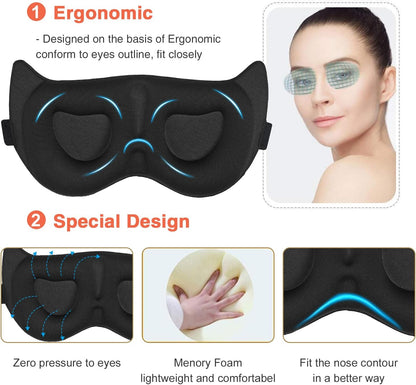 Sleep Mask SleepFun Invisible Alar Deep Orbit 3D Eye Mask Ultra Lightweight & Comfortable Sleeping Mask for Travel, Nap, Shift Works, Black & Blue
