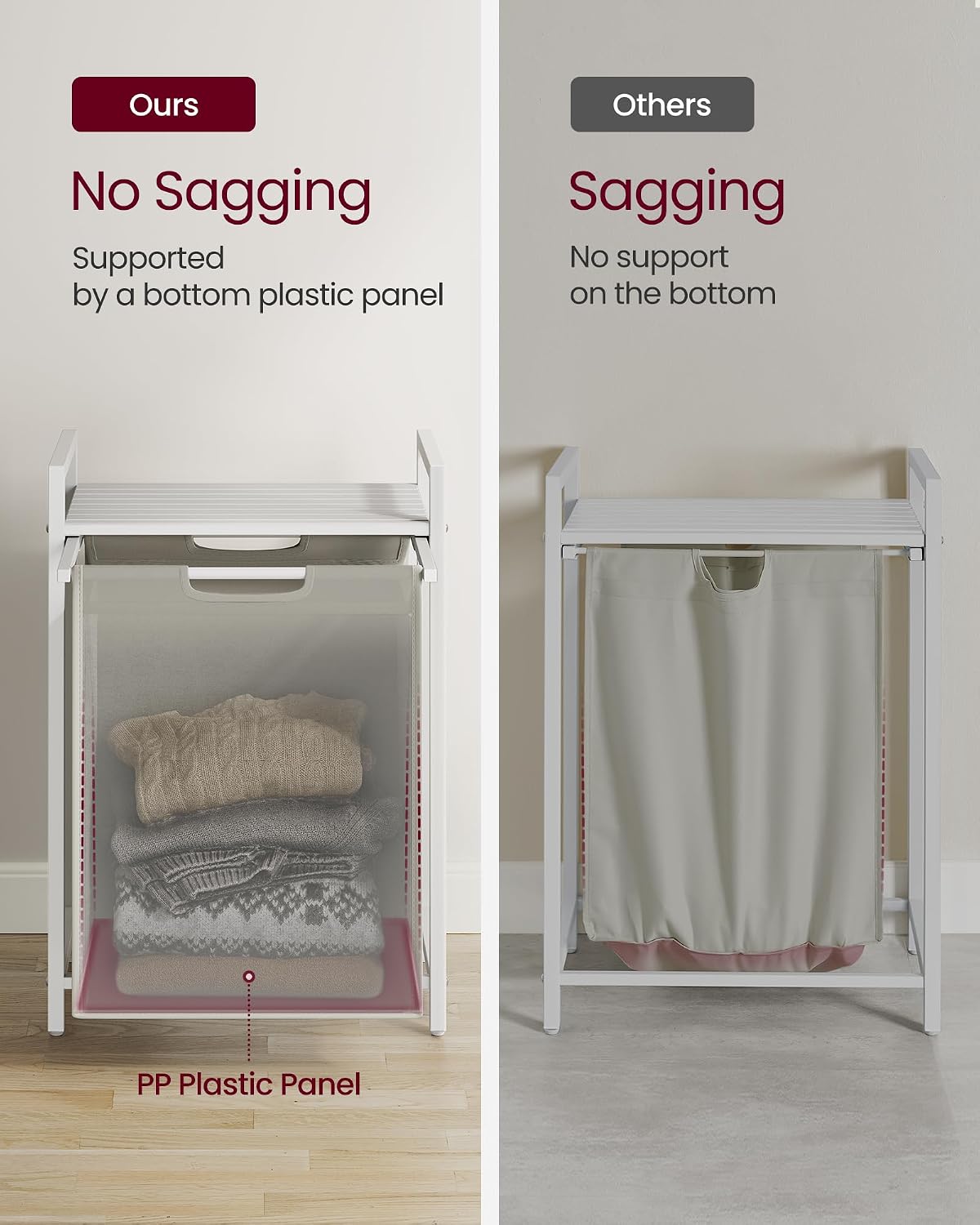 VASAGLE Laundry Hamper, Laundry Basket Sorter with 3 Pull-Out and Removable Bags, Shelf, Metal Frame, 3 x 10.6 Gallons (40 L), 36.4 x 13 x 28.4 Inches, Cappuccino Beige and Natural Beige UBLH301LH01