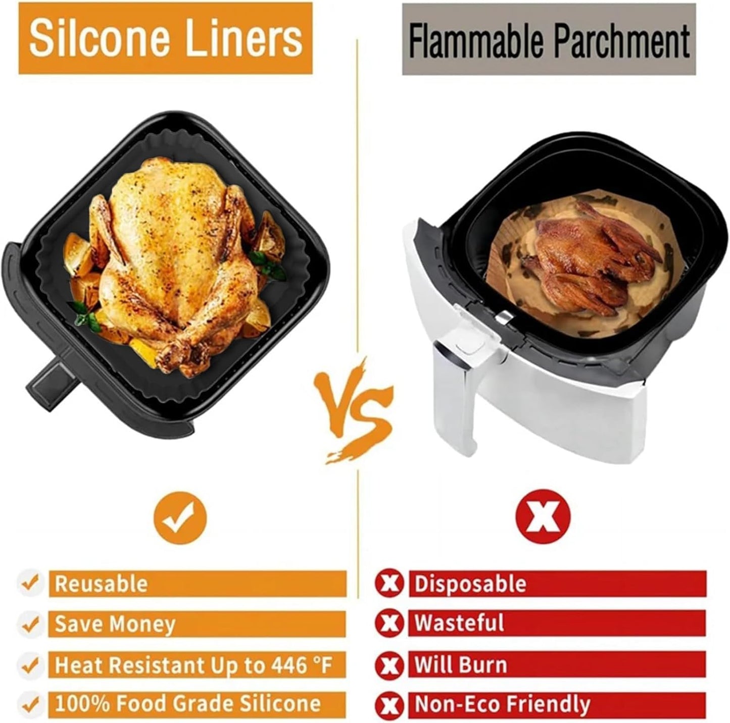 Air Fryer Silicone Liners for Ninja AF140 AF141 AF180 AF181 Air Fryer for Philips HD9270 Basket Baking,9inch Reusable square,Black×2 pack