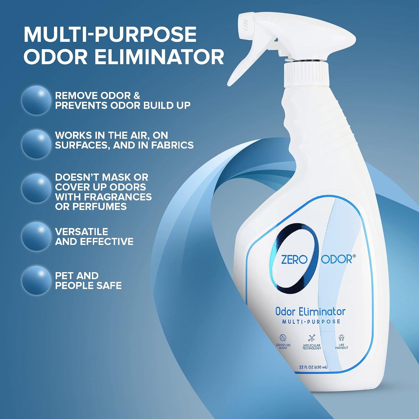 Zero Odor Multi-Purpose Odor Eliminator, Fabric & Room Deodorizer, 16 oz | Odor Eliminator Spray for Closet, Bathroom, Basement, Trash & Upholstery, Air and Surface use