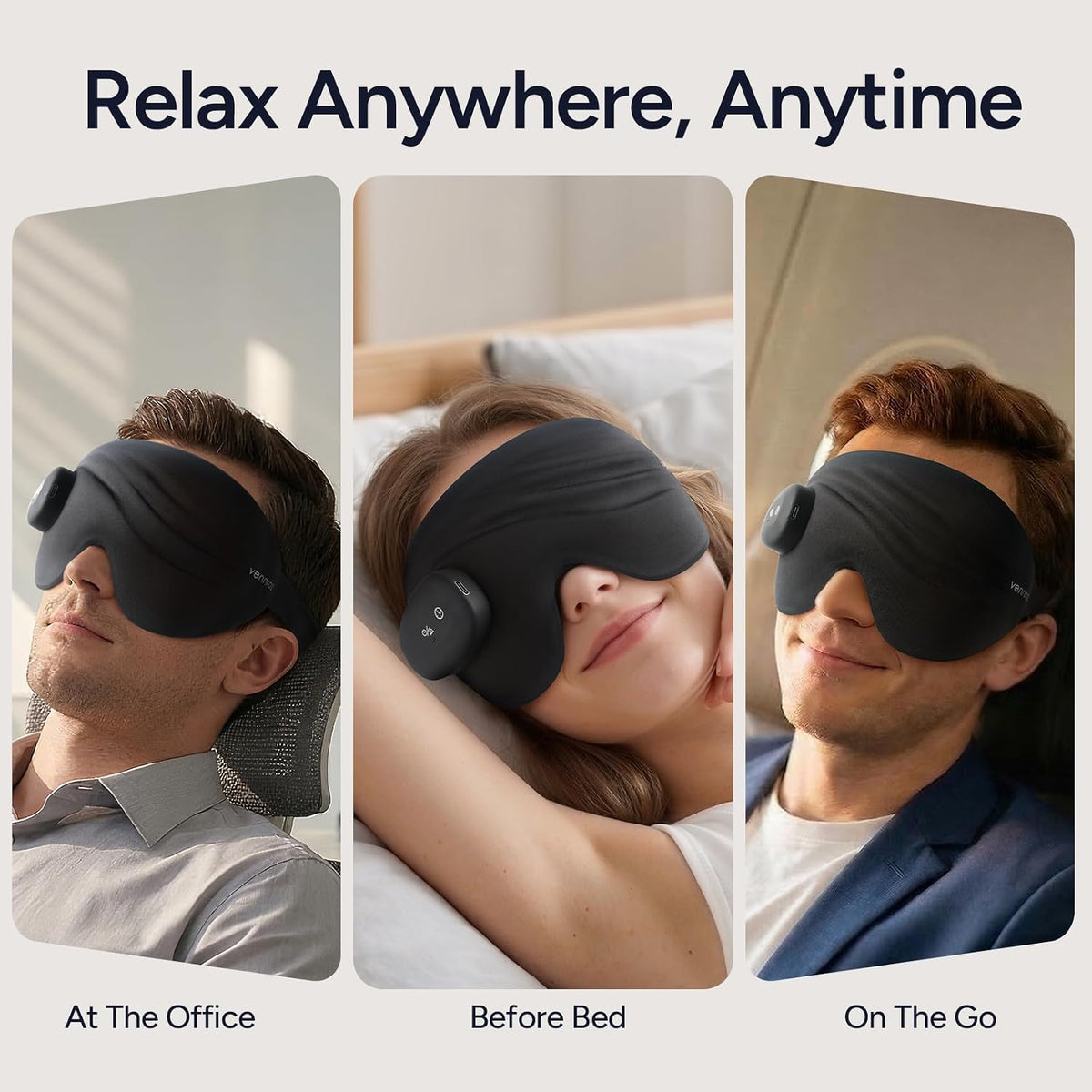Cordless Heated Sleep Eye Mask: 3 Heat & 3 Timer Settings, USB-C Rechargeable Heated Sleep Mask with Washable Cover, 3D Zero-Pressure Eye Design, Foldable & Portable for Home and Travel