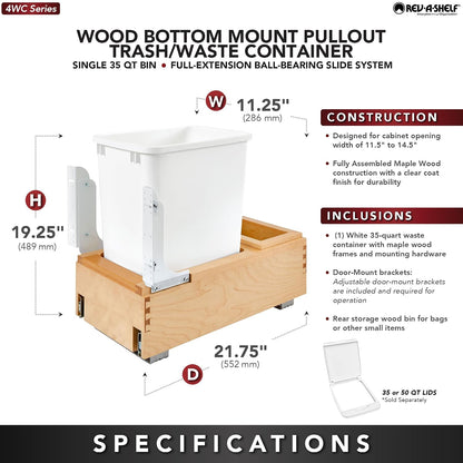 Rev-A-Shelf Double Pullout Trash Can w/Soft-Close Slides, 14.5" Min Opening | Large Capacity Garbage/ Recycling Waste Bins for Under Kitchen Cabinets, Heavy Gauge Wire Construction, 4WC-18DM2