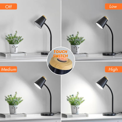 EJIAXIN Clip on Desk Lamp for Home Office - Small LED Touch Dimmable Reading Light for College Dorm Room - Adjustable Flexible Gooseneck Clamp Light Table Lamp for Bedside Bedroom Bed Headboard White