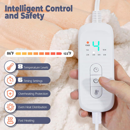 Wearable Heated Blanket with Foot Pocket, Electric Wearable Throw Blanket with Sleeves, Hood, Portable Heated Blanket with 8 Heat Settings, 1-10 Hours Auto Shut-off, Gift for Family, Friends, 50*70"