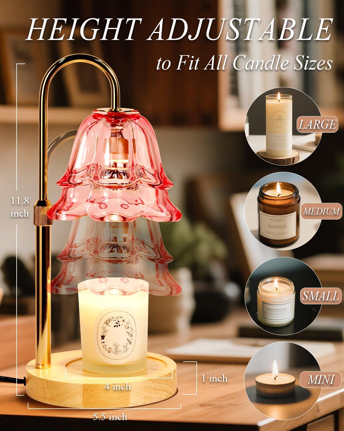 Flower Candle Warmer Lamp with Timer Dimmable, Christmas Birthday Gifts for Women Mom, Candle Warming Light Height Adjustable, Wax Melt Warmer for Jar Scented Candles, Housewarming Candle Lamp