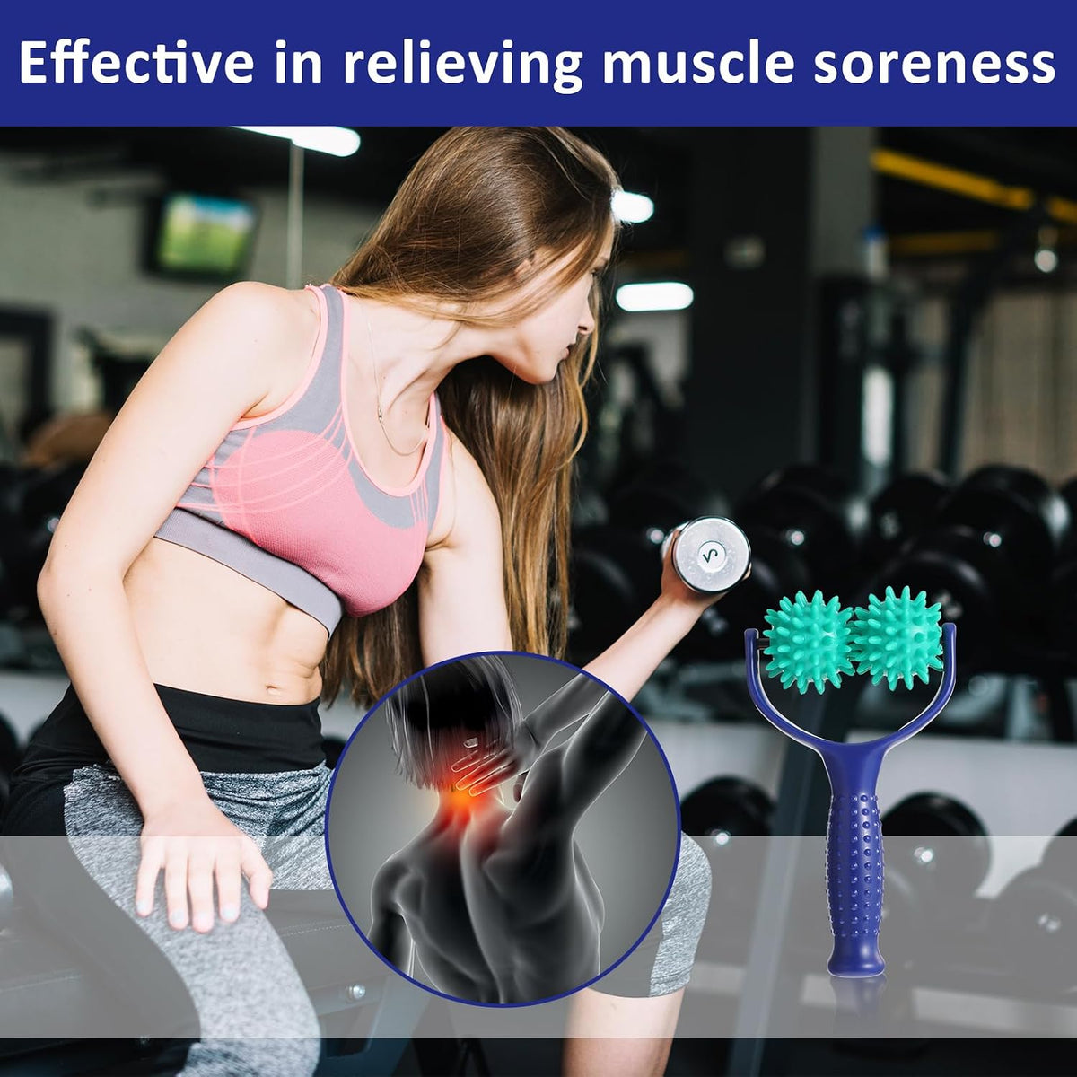 Spiky Massage Balls Rollers with Dual Ball Design, Manual Massage Stick