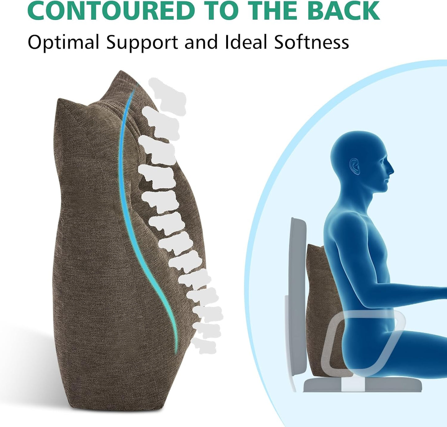 Shinnwa Lumbar Support Pillow for Office Chair, Memory Foam Back Support Pillow for Back Pain Relief, Car, Chair and Couch, 17.5x15x4.5in, Charcoal