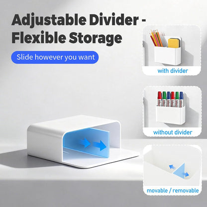2 Pack Magnetic Pen Holder for Refrigerator & Whiteboard, Full-Back Magnet Dry Erase Marker Holder with Adjustable Divider, Magnetic Marker Holder for White Board Office Desk Locker Accessories, Black