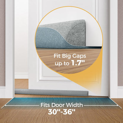 Augblinds 2X Double-Sided Door Draft Stopper, Adjustable 36 in, Gray | Soft Plush Cover and Dual Foam Tubes, Fits 30-36 Inch Doors, Helps Reduce Drafts, Light and Noise, Machine Washable
