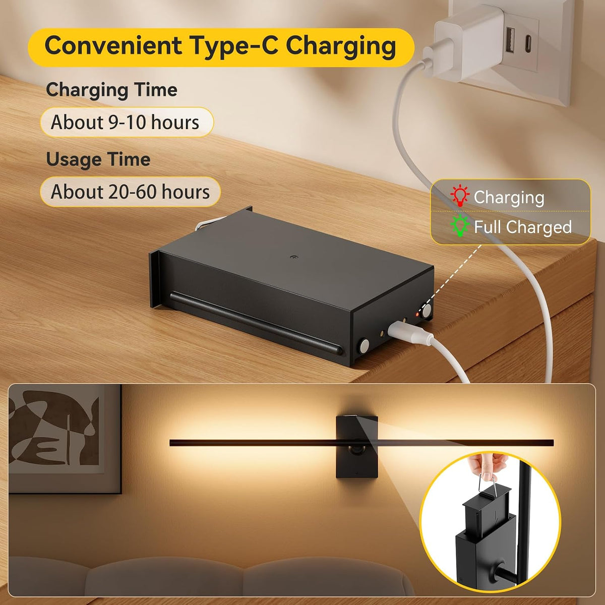 Battery Operated Wall Sconces Set of 2, Remote Control, 10000mAh, Black