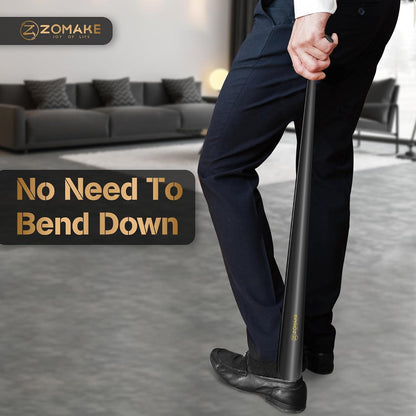 ZOMAKE Shoe Horn Long Handle for Seniors Men Women, Metal Shoehorn 16.5" | Stainless Steel Boot Horn Shoe Spoon Helper, Smooth Rounded Curve, Comfort Grip, No Bending Over, Shoe Care for Daily Use