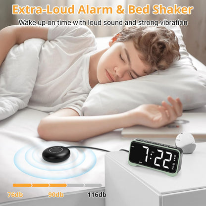 Vibrating Alarm Clock for Heavy Sleepers, 3-Level Bed Shaker, Dual Alarms