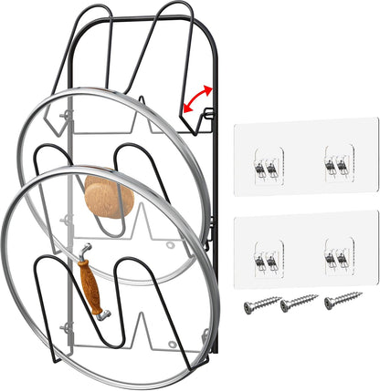 Universal Adjustable Pot Lid Holder Organizer for Cabinet - Upgraded Patented Niceyos 1 Pack Pan Lids Organizers Inside Cabinet Door Wall Mount Pots Top Rack for Kitchen Cupboard Fit 6" to 13" (Black)