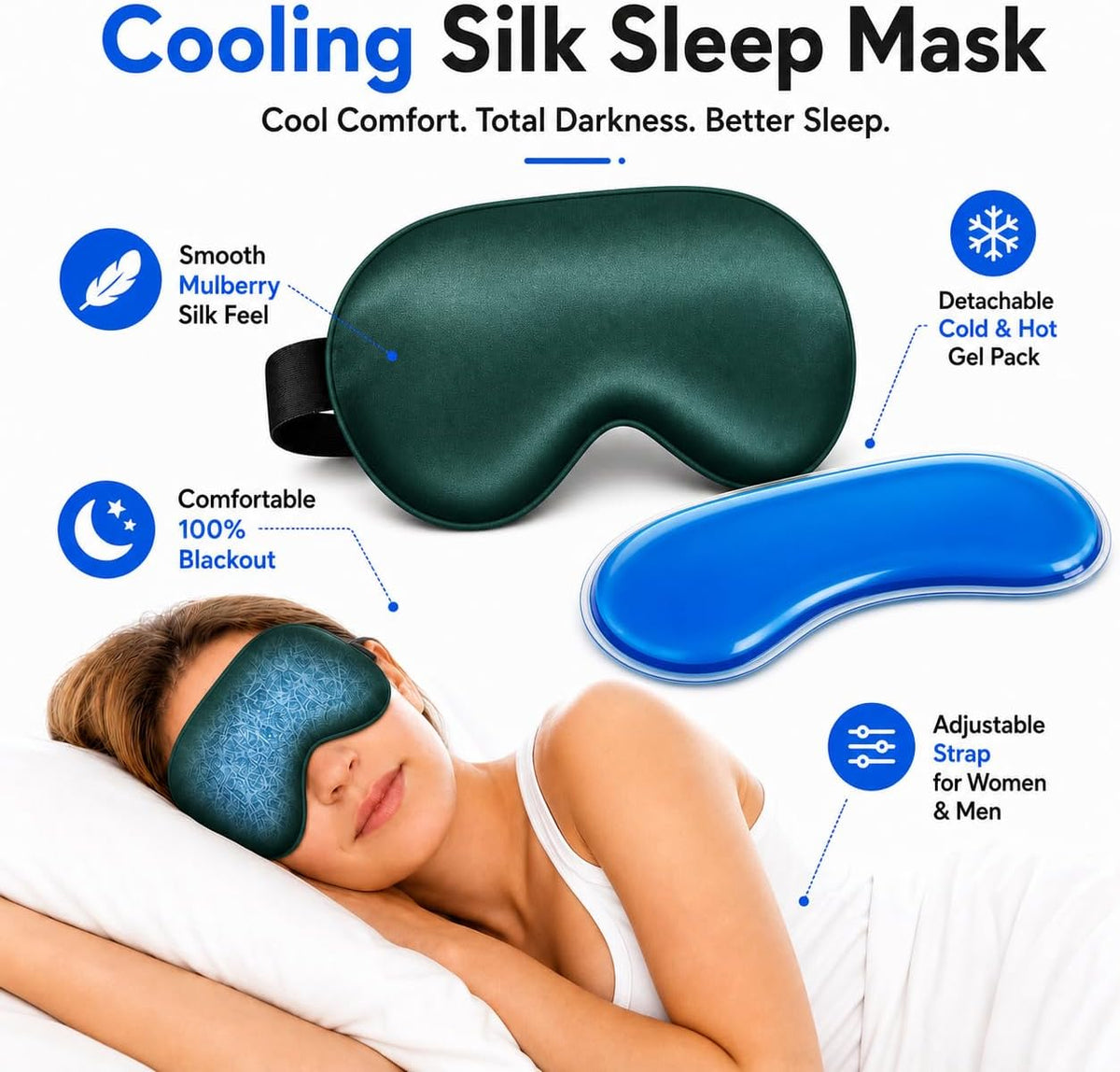 Cooling Sleep Mask with Mulberry Silk Surface & Removable Gel Pack