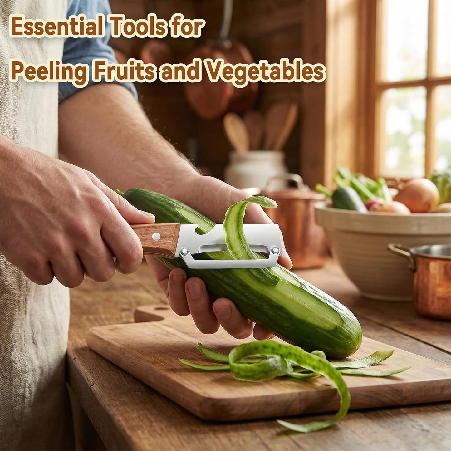 Multi-Functional Vegetable Peeler for Kitchen with Wooden Handle and Bottle Opener, 2 in 1 Stainless Steel Veggie Peeler Kitchen Gadgets Tool for Fruit Potato Pumpkin Apple Carrot Papaya