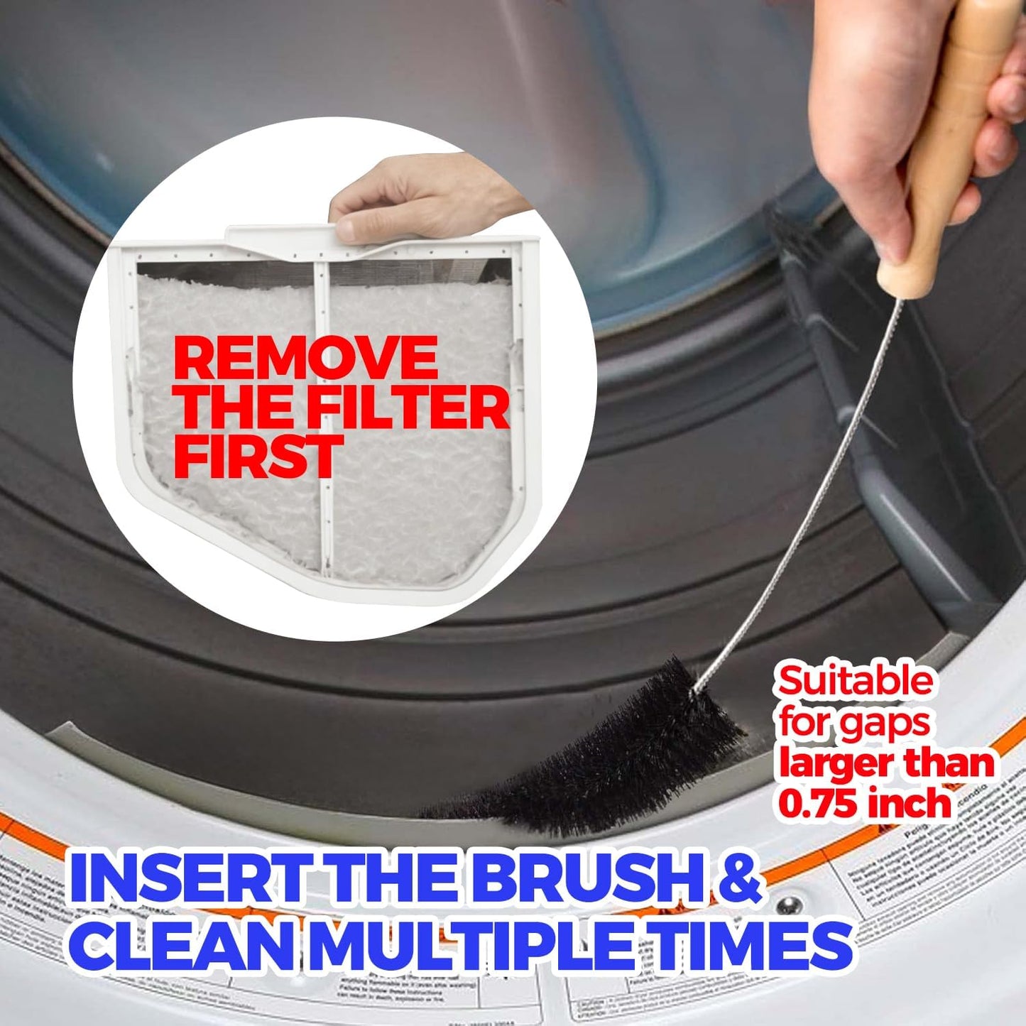 Holikme Dryer Vent Cleaner Kit, 2 Pcs Replacement Lint Brush for Vent Trap | Dryer Vent Cleaning Kit with Crevice Tool - Deep Lint Brush for Dryer Trap & Filter, Flexible Nylon Bristles