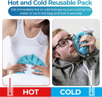Ice Bags for Injuries Reusable: Ohuhu 3 Packs Ice Cold Packs with 2 Wrap Ice Bag Hot Water Hot & Cold Therapy Pain Relief for Knee Leg Injury No-Leak Waterproof Ice Bags 3 Sizes 6"/9"/11", Light Blue