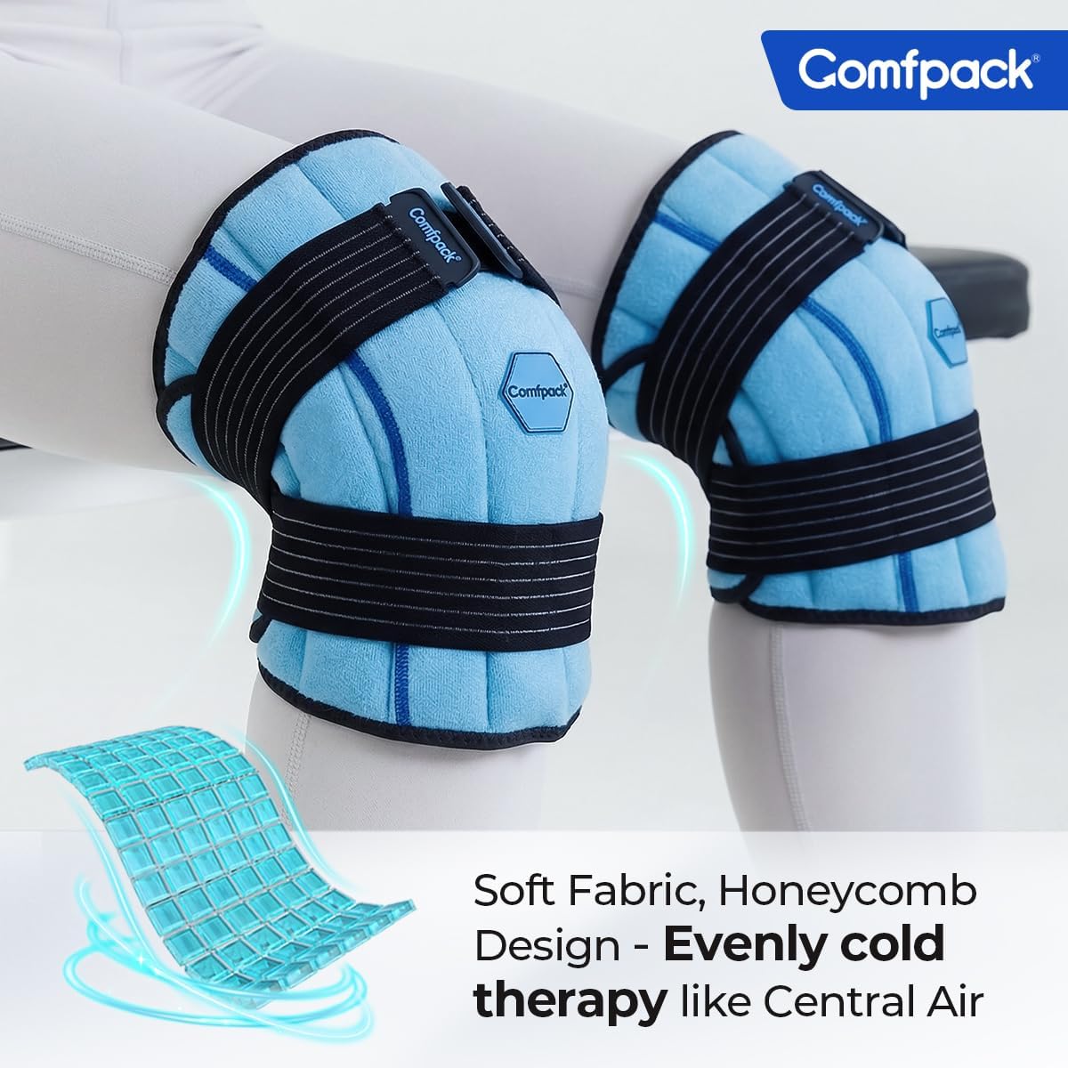 Comfpack Knee Ice Pack Wrap, 2 Hours Ice Pack for Knee Replacement Surgery | Long Lasting Coldness Ice & Compression Therapy for Arthritis Pain, ACL, Swelling, Sports Injuries (23" × 10.3")