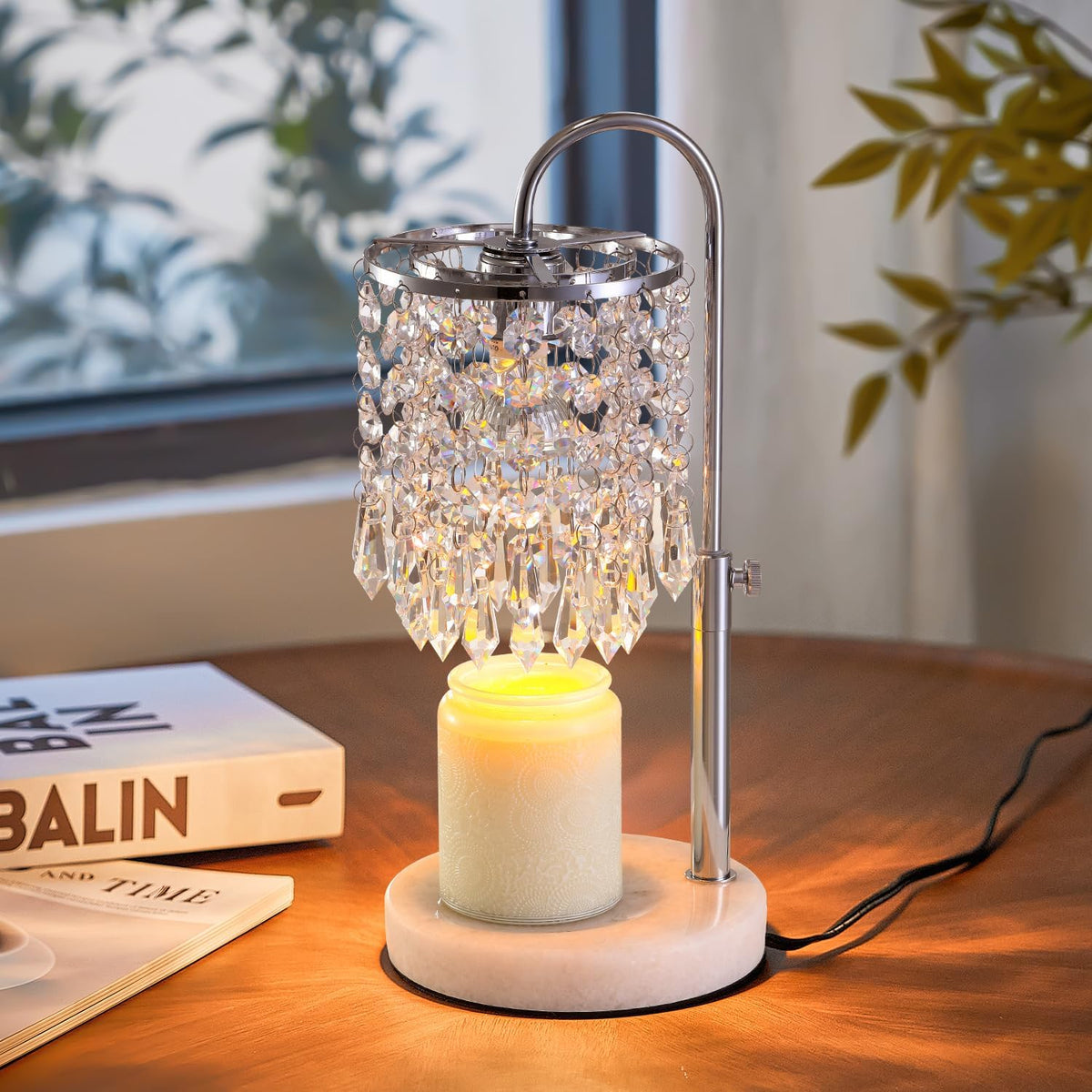 Candle Warmer Lamp with Timer Dimmer，2H/4H/8H Timer , Lamp Candle Warmer with Marble Base for Adjustable Height, Crystal Wax Melt Warmer for Jar Candles, House Warming Decor Gifts Mothers Day Gifts