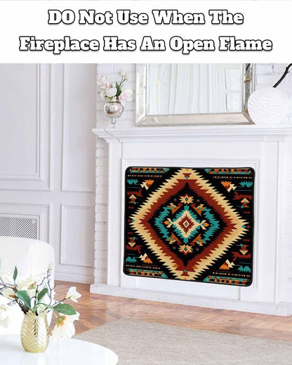 Western Aztec Magnetic Fireplace Cover Decorative Indoor For Brick Fireplace, Rustic Tribal Southwestern Boho Ethnic Insulation Fireplace Blocker Blanket Draft Stop Hot Heat Save Energy, 36"Wx27"H