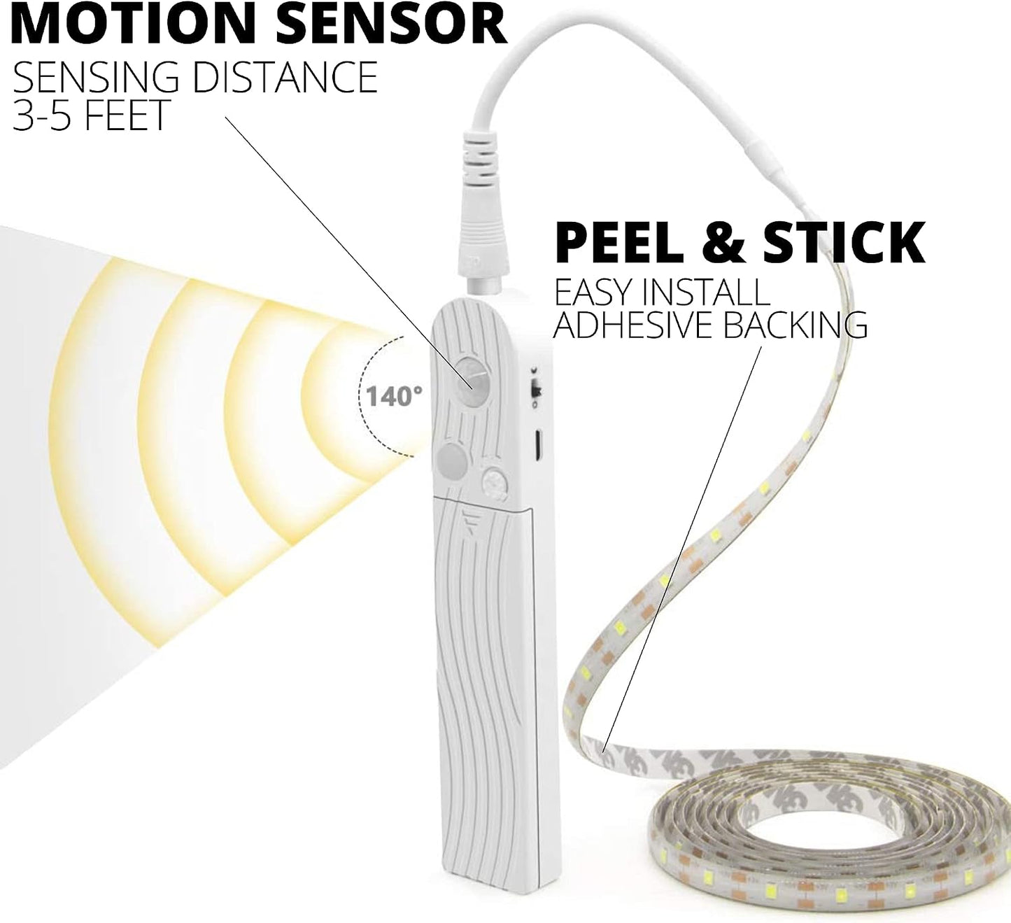 Sleep Mode Underbed Light - Night Light Amber Glow No Blue Light Battery Powered Peel and Stick Install