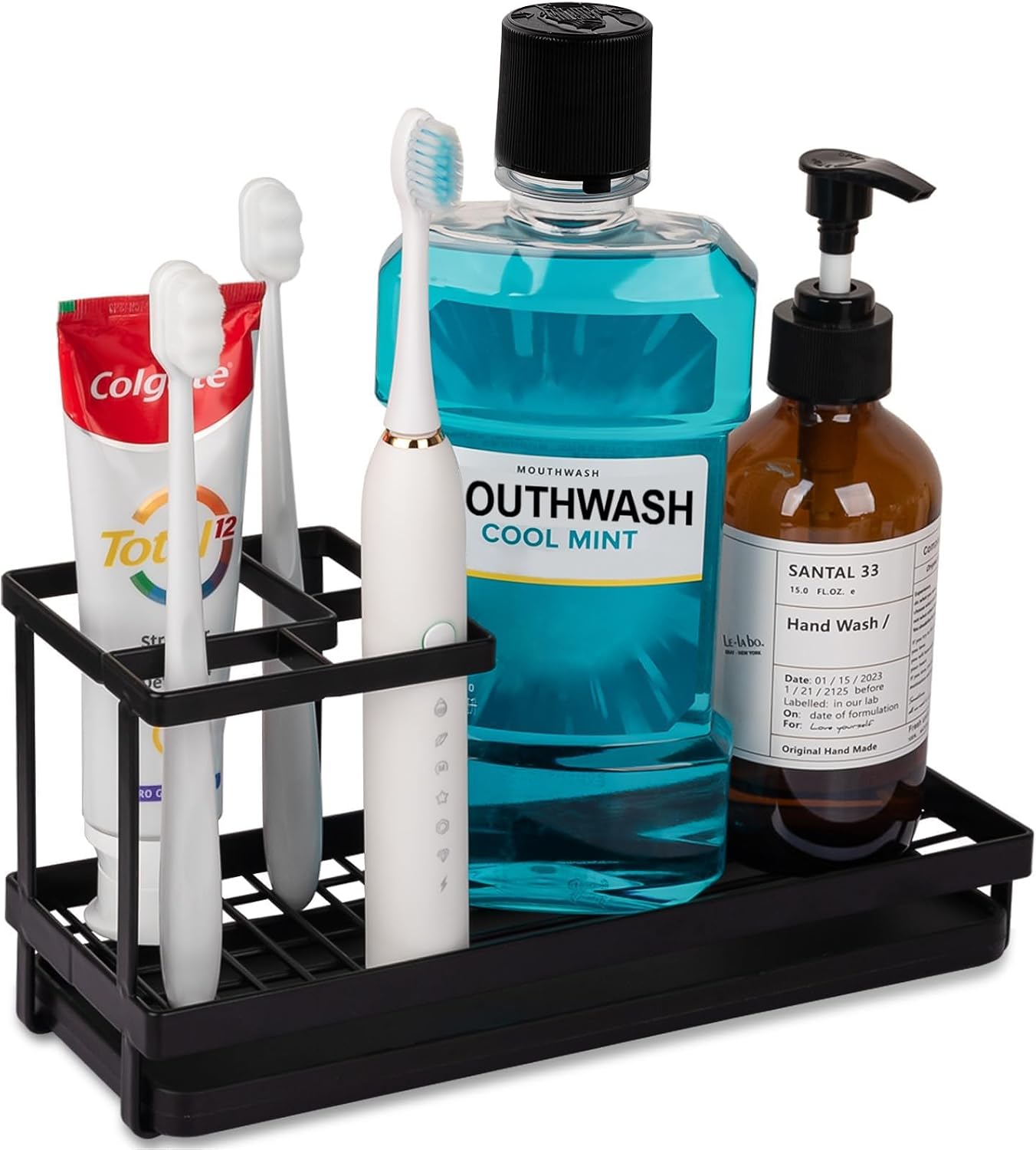 Toothbrush Holders Toothpaste Organizer Bathroom Accessories, Matte Black | Carbon Steel, 4 Slots, Removable Drip Tray, Easy to Clean, Electric Toothbrush Storage, for Countertop, Shower, Sink