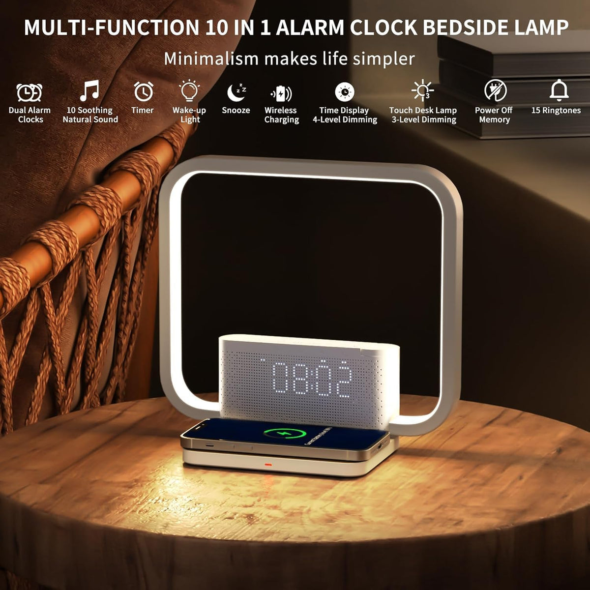 RETEYUNG Sunrise Alarm Clock Wireless Charger Sound Machine for bedrooms
