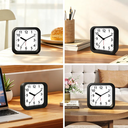 Loud Alarm Clock for Heavy Sleepers, 4.5" Simple Square Analog Alarm Clocks with Silent Movement Battery Operated Easy-to-Read Dial, Plastic Small Desk Clock for Bedroom Teens Seniors, Black