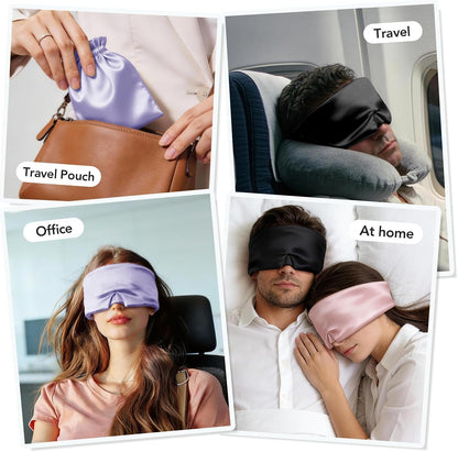 LitBear Silk Sleep Mask for Side Sleeper, Travel, Airplane, Jet Black