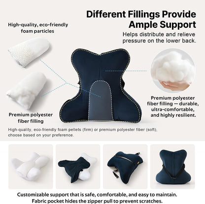 Lumbar Support Pillow(Pat. Pend) – Multi-Functional Ergonomic Back Cushion for Sofa Chair, Car Seat & Sofa, Reading Pillow with Firm Multi-Zone Support to Relieve Lower Back Pain, Misty White