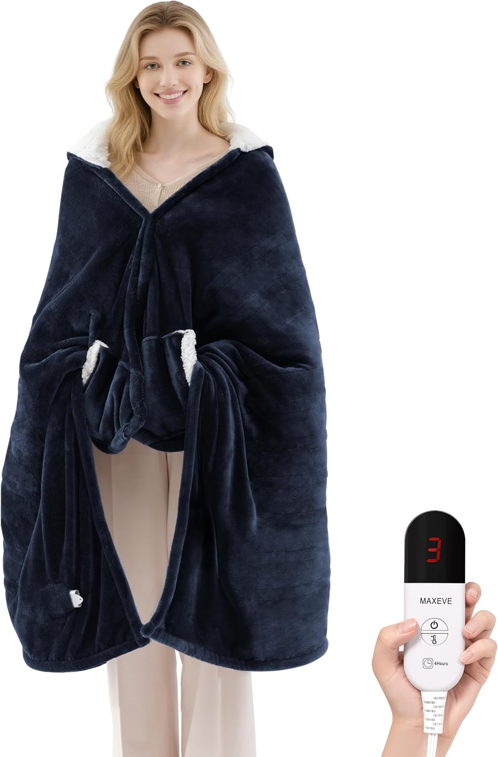 MAXEVE Heated Wearable Blanket with Foot Pocket & Sleeves Electric Snuggle