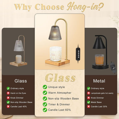 Hong-in Candle Warmer Lamp with Timer, House Warming Gifts New Home Decor | Dimmable & Adjustable Height, Electric Wax Warmer for Scented Wax Jar Candles,Gifts for Women Mom Sister