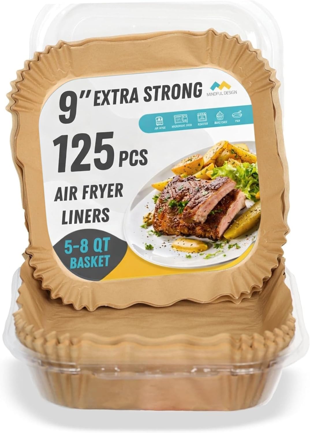 Air Fryer Liners Disposable – 125 pk 8" Unbleached Non-Stick Parchment Paper, Fits 5-8 QT Basket, Air Fryer Liners | Airfryer Liners