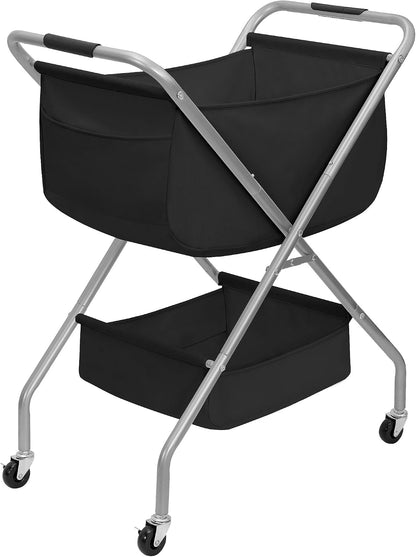 STORAGE MANIAC Collapsible Laundry Cart with Wheels 35.6"H Removable Canvas Bag Rolling Laundry Hamper Clothes Basket with Wheels, Sturdy Steel Frame Folding for Small Narrow Space Easy Storage, Beige
