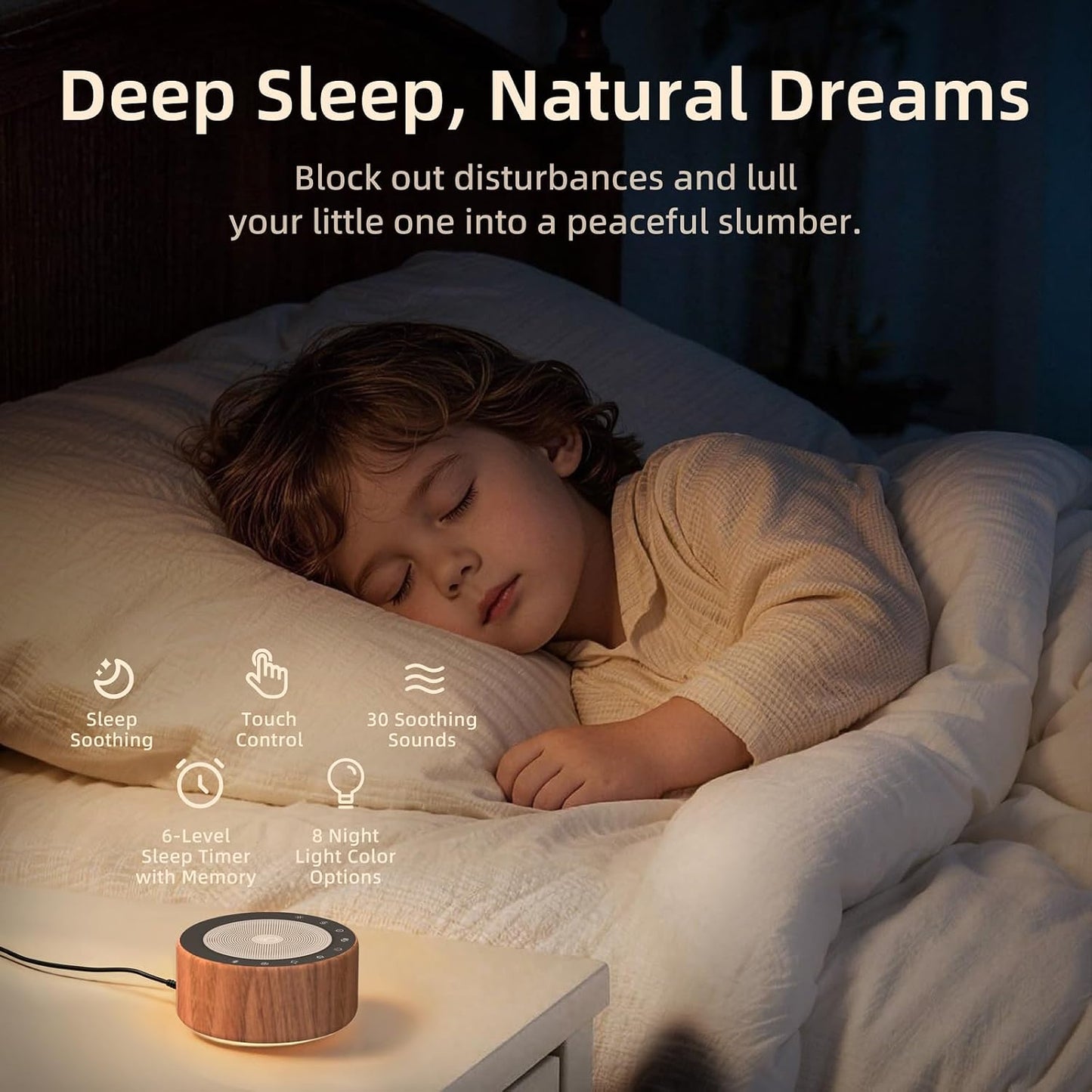 Kipcush White Noise Machine for Baby & Adults, 30 Soothing Sounds, Sleep Sound Machine with 8 Color Night Light, Memory Function, White Noise for Sleeping, Nursery, Office, Travel & Relaxation