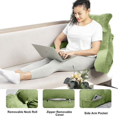SLIGUY Reading Pillow for Sitting in Bed Couch Adult, Back Pillow with arm Support and Pockets, Adult Back Pillow Bed Chair for Bed Rest, Reading, Watching TV, Gaming for Boys and Girls Dark Grey