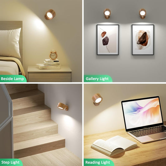 Lightbiz LED Wall Lights, Wall Sconces 3 Pcs with Remote Rechargeable Battery Operated, 3 Color Temperatures & Dimmable Wall Lamp Magnetic 360° Rotation Light for Bedroom Living Room