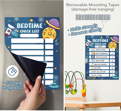 JJPRO Bedtime/Morning Routine Chart - Magnetic Daily Schedule Board for Kids - Outer Space